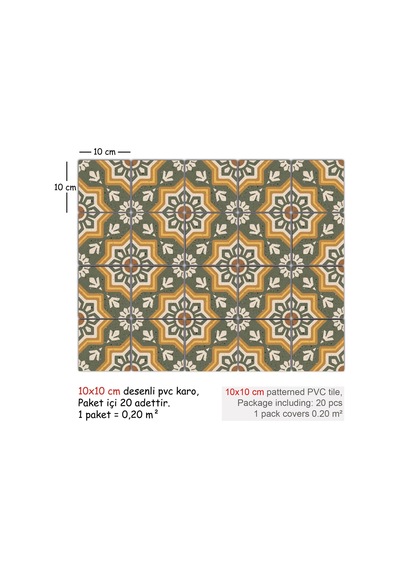 Tink Kendinden Yapışkanlı Yeşil Yıldız Metraj Desenli Pvc Karo Kaplama 10x10 Cm 20'li Paket