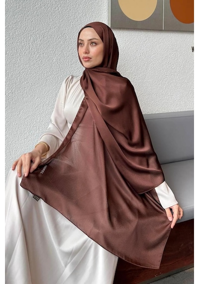 Flora Tekstil Janjan Trend Parlak Saten Dokulu Abiye Şifon Işıl Şal Jan-şal-2510 Kahverengi
