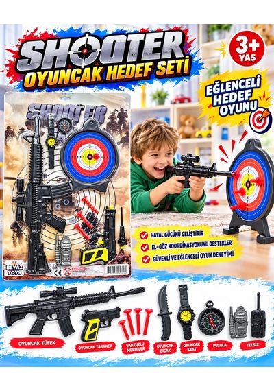 Oyuncak Komando Bordo Bere Asker Polis Seti Hedefli Dart Seti Yelekli Aksiyon Seti 10-16 Parça Siyah