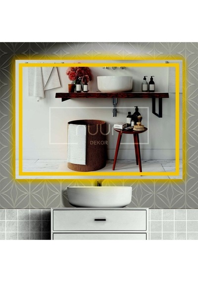 Nuun Dekor 90x70cm Günışığı Ledli Kumlamalı Banyo Aynası - Trafolu Şeffaf
