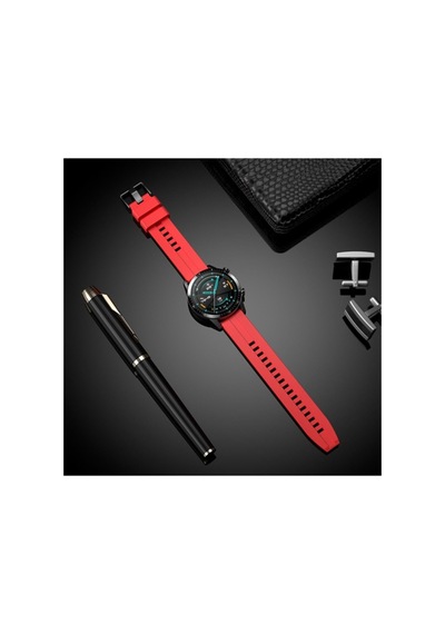 Huawei Watch Gt Runner Uyumlu 22mm Desenli Spor Line Design Silikon Kordon, Kırmızı Açık Kahverengi