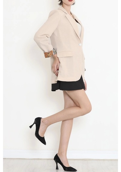 Keten Blazer Ceket Bej - 2115.1322. Çok Renkli