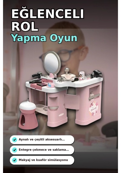 Katlanabilir 3 Parcali Guzellik Salonu Oyun Seti - Cocuklar Icin Makyaj Kuafor Manikur Bx-313422