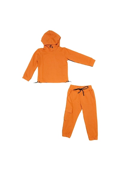 Mnk Baby & Kids Kapşonlu Beli Lastik Detaylı Kız Çocuk Günlük Eşofman Takımı 2 İplik Mnk0665 Turuncu