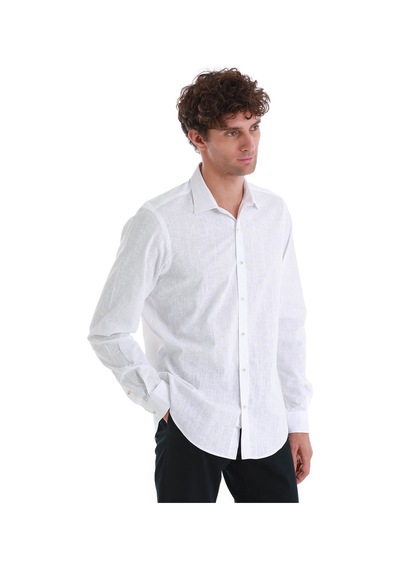 Hatemoğlu Beyaz Comfort Fit Baskılı Slim Yaka Uzun Kollu Spor Gömlek 24d190000007 406 Beyaz
