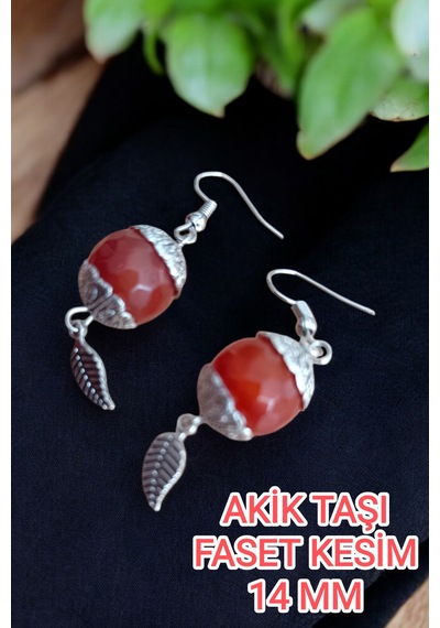 Kırmızı Akik Küpe 14 Mm Faset Elmas Kesim Akik Taşı Küpe 2 Adet 1 Takım Doğal Taş Küpe Kırmızı Kırmızı