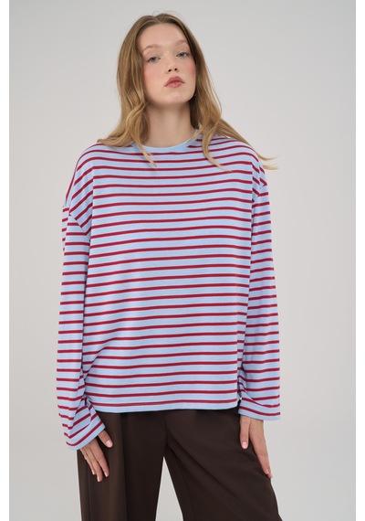 Mai Studios Mist Çizgili Basic Açık Mavi T-shirt