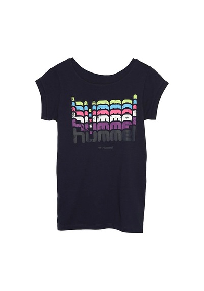 Hummel Catty Kadın Lacivert Baskılı Bisiklet Yaka Tişört Çok Renkli