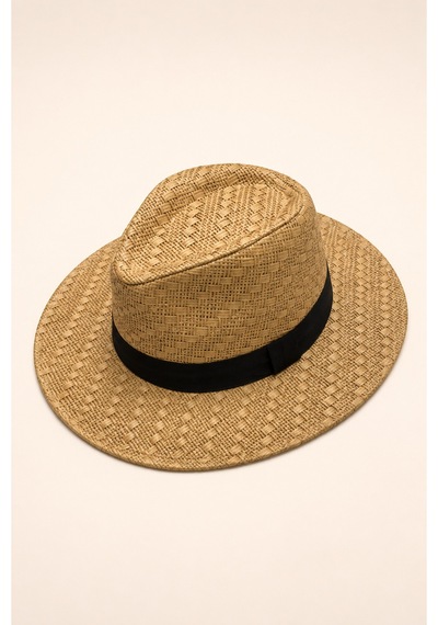 Gigi Luxe Bantlı Yuvarlak Geniş Kenarlı Hasır Fotr Şapka Unisex Camel Camel
