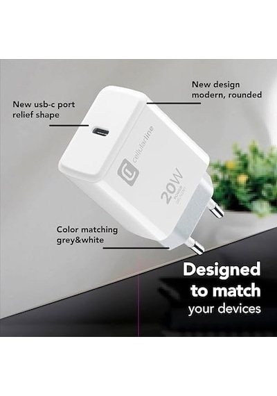 Cellularline 20w Şarj Adaptörü İphone 8 Ve Üstü İle Uyumlu, Usb-c, 4a, 20w