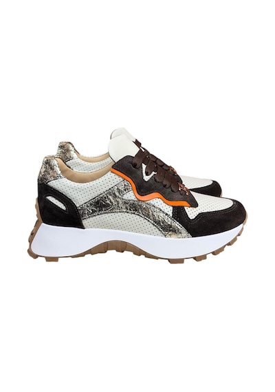 Krem Hakiki Deri Kahve Garnili Comfort Taban Bağcıklı Sneaker Krem