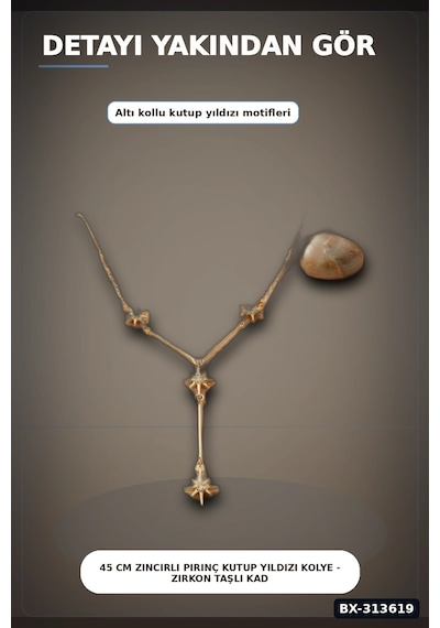 Bay 45 Cm Zincirli Pirinç Kutup Yıldızı Kolye - Zirkon Taşlı Kadın Bijuteri Takı Bx-313619 Najmaddin Standart