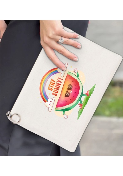 Bk Gift Yaz Temalı-7 Astarlı Portföy Çanta 30x21cm, Baskılı El Çantası, Organizer Çanta Çok Renkli
