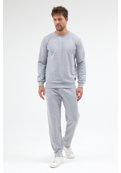 Mmetalic Gri Relaxed Fit Bisiklet Yaka Sweatshirt Düz Paça Erkek Eşofman Takımı
