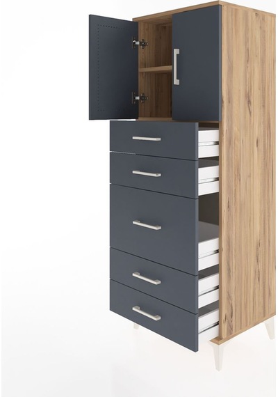 Hyperion Dolap 2 Raflı 5 Çekmeceli 2 Kapaklı 60x44x163 Çam-an... Çam