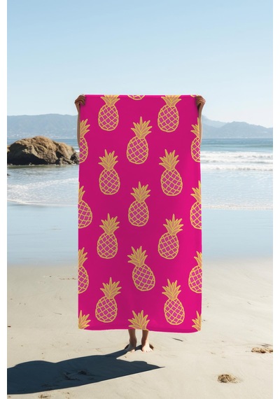 Dijital Baskı Plaj Deniz Havlusu Ananas Desenli Peştamal Hvl0167 Renkli
