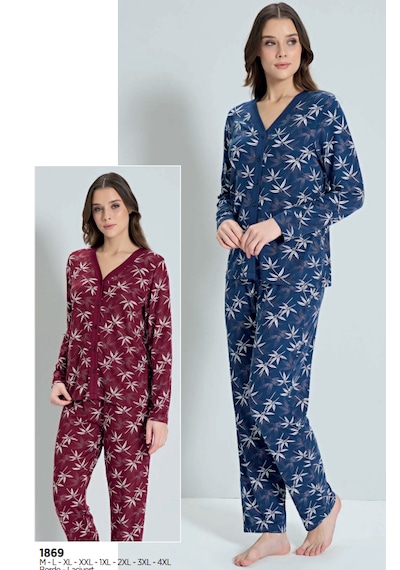 Pijadore 1869 Uzun Kol Kadın Pijama Takımı Bordo