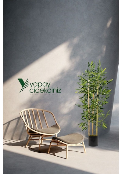 Yapay Çiçekçiniz Yapay Yoğun Yapraklı Dekoratif Bambu Ağacı 3 Gövde 120cm