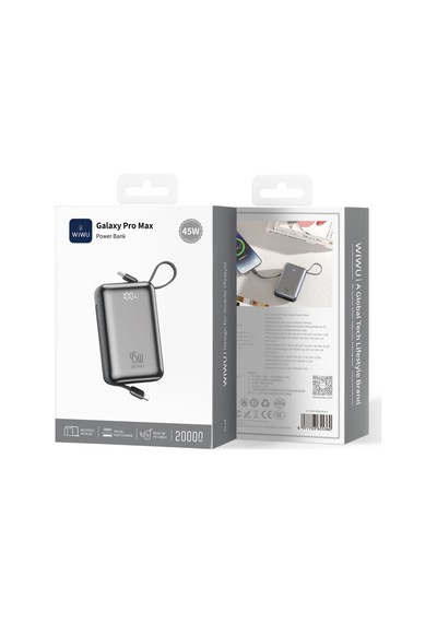 Wiwu As-182 Samsung Uyumlu Galaxy Pro Max Serisi Type-c Lightning Çıkışlı Powerbank Pd 45w 20000mah Gri
