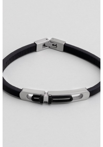 So Chic Metal Detaylı Erkek Deri Bileklik Çelik