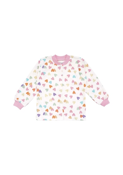 Bebegen Kız Çocuk Ekru Pembe Renkli Kalpli Desenli Çıtçıtlı Pijama Takımı Çok Renkli
