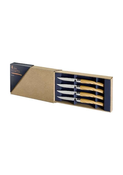 Opinel Chic 4'lü Et Bıçağı Seti - Zeytin Ağacı Olive Wood Kahverengi