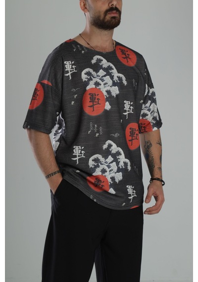 Cocopelli Çin Ağacı Desenli Oversize T-shirt Coc1872 Çok Renkli Cocopelli Çin Ağacı Desenli Oversize T-shirt Coc1872 Çok Renkli