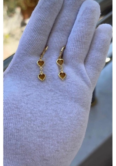 Çelik Gold Renk Kalpli Sallantılı Minimal Özel Tasarım Küpe Sarı