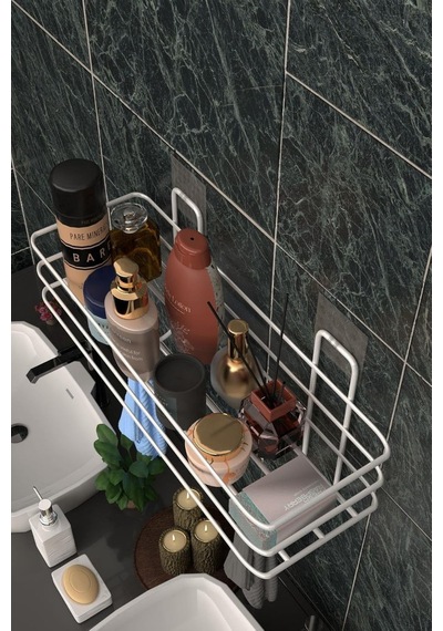 Risingmaber Metal Beyaz Yapışkanlı Banyo Düzenleyici Raf, Şampuanlık Duş Rafı Ve Organizer Mt119b Diğer