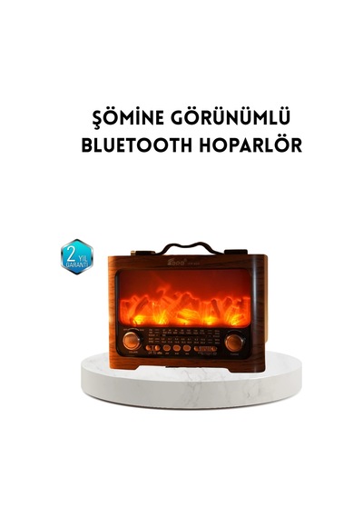 Hubrendy Tekno Şömine Efektli Solar Hoparlör Bluetooth 5.3 Radyo Aux Usb Tf Destekli