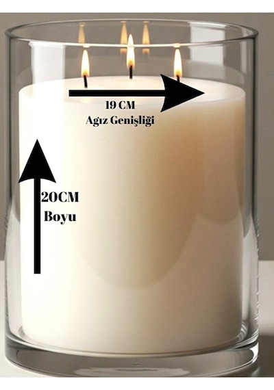 El İşçiliği Cam Vazo İçerisinde El İşçiliği Mum Lavanta Kokulu 19cm X 20cm Dev Boy Bej
