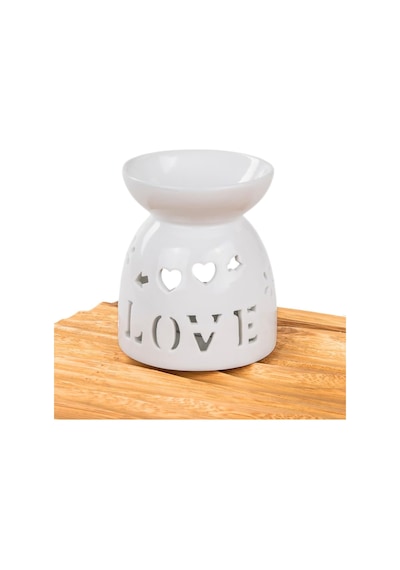 Mukko Home Love Yazılı Kalpli Beyaz Porselen Buhurdanlık - Aromaterapi Ve Dekoratif Mumluk,beya Standart