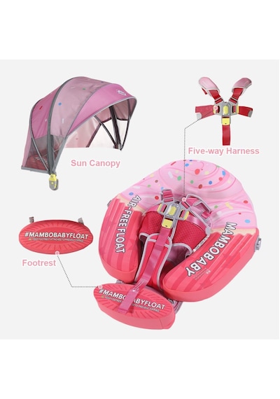Mambobaby Yüzme Simidi - Cupcake, Emniyetli, Gölgelikli Ve Ayak Destekli