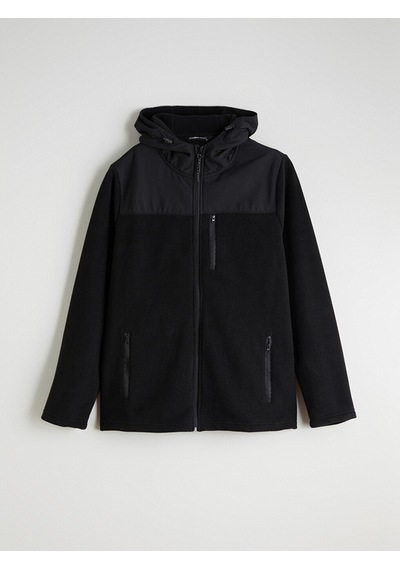 Lcwaıkıkı Classic Siyah Kapüşonlu Polar Erkek Fermuarlı Sweatshirt