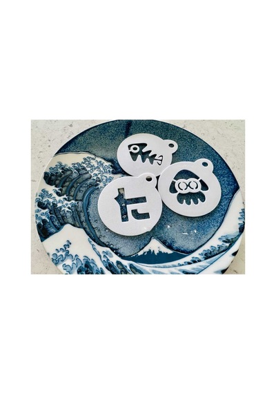 Splatoon Temalı 3'lü Kahve Süsleme Stencil Seti Latte Art Kalıbı - Balık İskeleti Ve Kalamar Figürlü Diğer