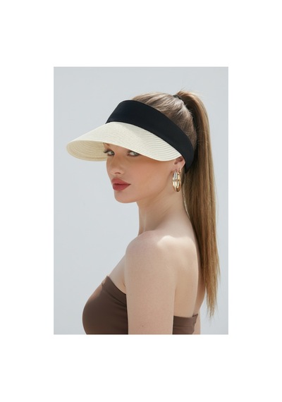 Gigi Luxe Kadın Hasır Vizör Tenis Plaj Şapkası Ayarlanabilir Bantlı Bej Bej