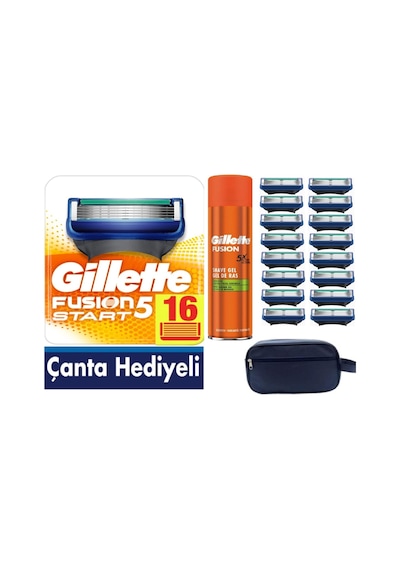 Fusion Start 16 Yedek Tıraş Bıçağı - Gillette Fusion 5x 200 Ml Jel - Çanta Fusion Start 16 Yedek Tıraş Bıçağı - Gillette Fusion 5x 200 Ml Jel - Çanta
