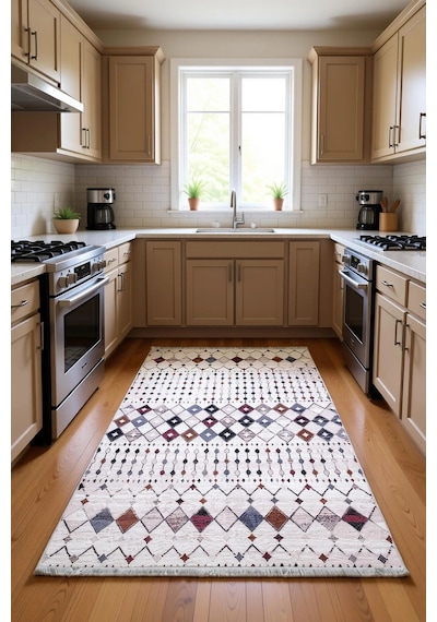 Etnik Desen Modern Halı Dekoratif Kilim Bej