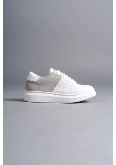 Slw151 Boost Bağcıklı Cilt Süet Erkek Günlük Sneaker Ayakkabı Bt Beyaz/gri Beyaz