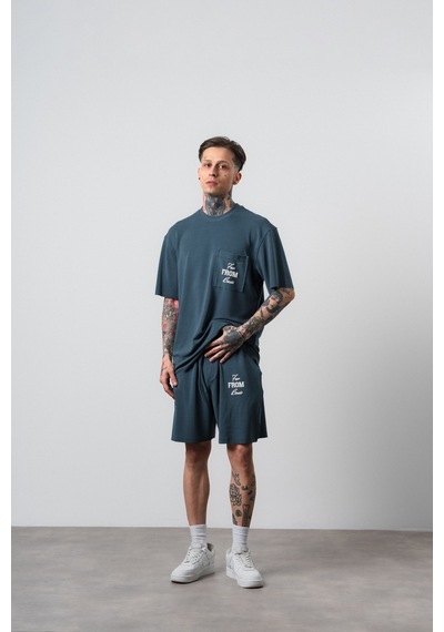 Respire Erkek Far From Basic Baskılı Regular Fit T-shirt Şort Takım Petrol