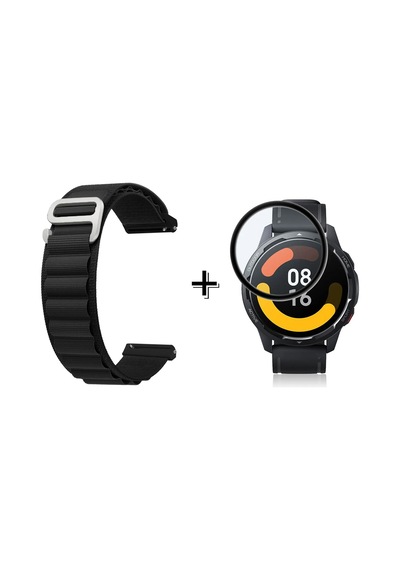 Forzacase Xiaomi Watch S1 Active İçin Kancalı Kumaş Kordon Kayış + Ekran Koruma Filmi - Fc156 Siyah