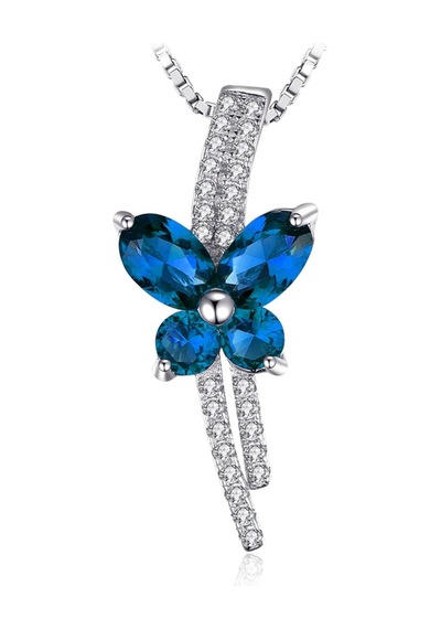 Brezza Lusso Jewelry Safir Taşlı Işıltılı Diamond Fiyonk Kelebek Kadın Gümüş Kolye 45 CM 45 CM