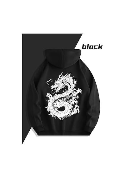 Nevermind Sevgili Çift Kombini Dragon Desenli Hoodie Kapüşonlu Sweatshirt 2 Siyah