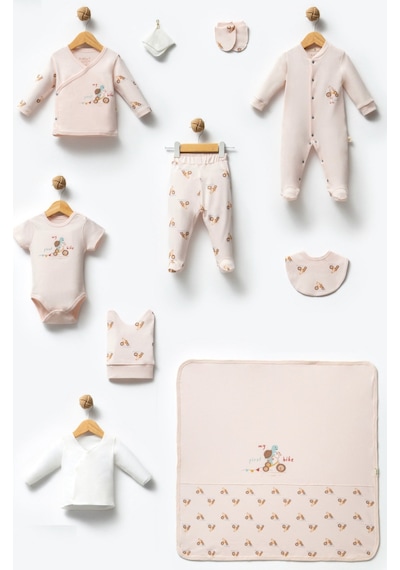 By Bubbles Unisex Desenli 10'lu Hastane Çıkış Seti Ekru Kaplumbağa