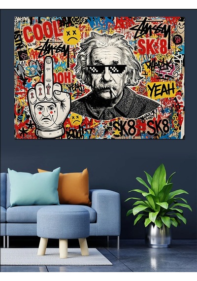 Ahşap Tablo Albert Einstein Graffiti Sanat Tasarımı