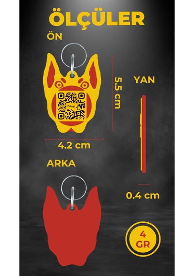 Petjoo 30.Anubis Kırmızı-Sarı Qr'lı Köpek Künyesi