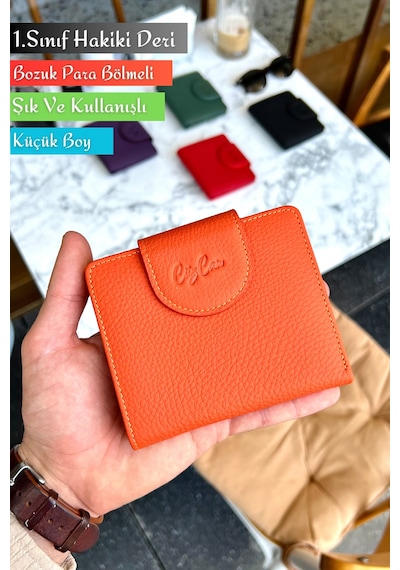 Miosa Turuncu Hakiki Deri Kadın Cüzdan Ufak Boy Şık Ve Kullanışlı Turuncu