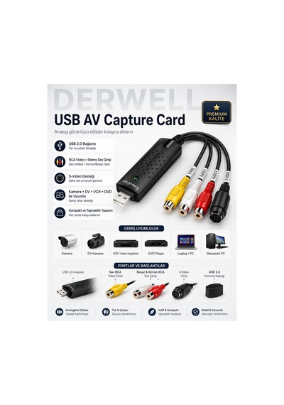 Yeni 2026 Easycap Usb 2.0 Av Analogdan Dijitale Video Ses Yakalama Ve Kayıt Kartı - Kamera Kaset Vcd Dvd Laptop Masaüstü Bilgisayar Uyumlu Dönüştürücü Adaptör