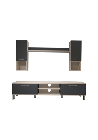 Decoraktiv Eko 5da Mdf Dvd Krom Ayaklı Tv Ünitesi Tv Sehpası Beyaz - Antrasit
