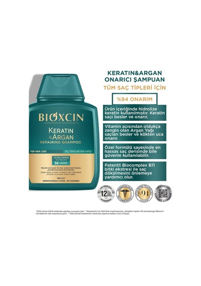 Keratin & Argan Onarıcı Şampuan 2 X 300 Ml Yıpranmış Ve Hasar Görmüş Saçlar İçin Hidrolize Keratin + A